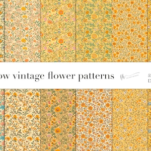 Vintage gelbe botanische Blume nahtlose Digital Printables Muster Designs, Senf Blumenmotiv Fliesen Tapete Dekoration Art Handwerk DIY