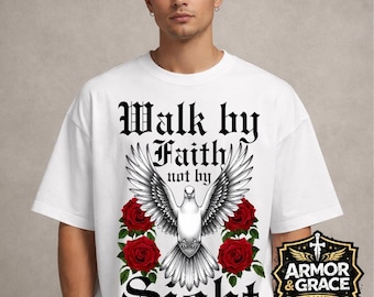 Christian Men's Tattoo Dove T-Shirt Design | Walk by Faith (SVG PNG)