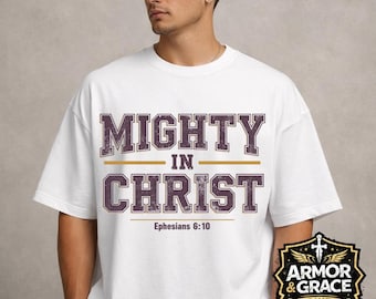 Mighty in Christ | Retro Sports Christian T-Shirt Design (SVG PNG PDF)
