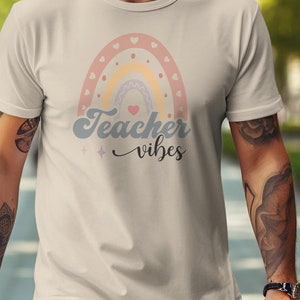 Rainbow Hearts Teacher Vibes T-Shirt – Educator Gift