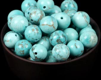 Natural Stone Turquoise Beads 6 mm, 30 beads, pearl necklace, necklace; cell phone cord, choker