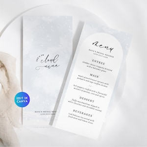 Cloud Nine Menu Bridal Shower, Minimalist She&#39;s On Cloud 9 Something Blue Modern Bride DIY Table Program  Bachlorette Party Printable BR10