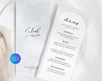 Cloud Nine Menu Bridal Shower, Minimalist She's On Cloud 9 Something Blue Modern Bride DIY Table Program  Bachlorette Party Printable BR10