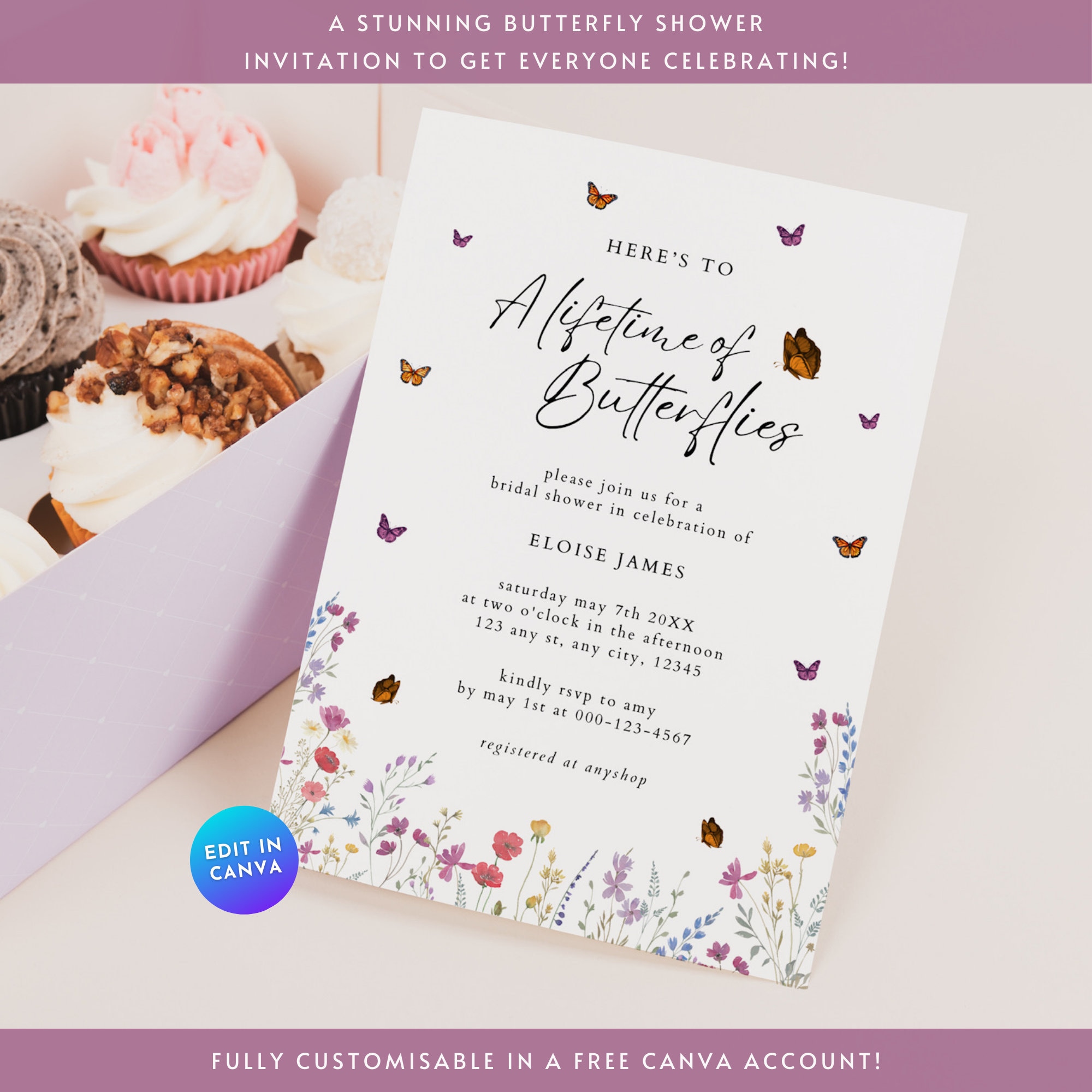 Butterfly Bridal Shower Invitation, Lifetime of Butterflies
