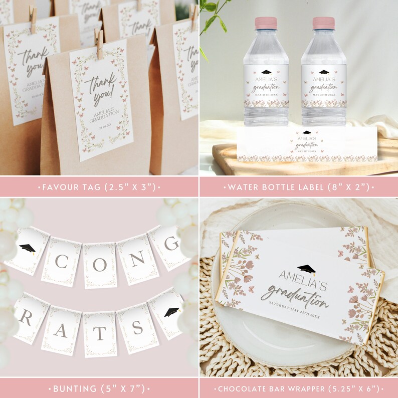 60+ Boho Pink Graduation Bundle, Floral Graduate Party Decor Set ...