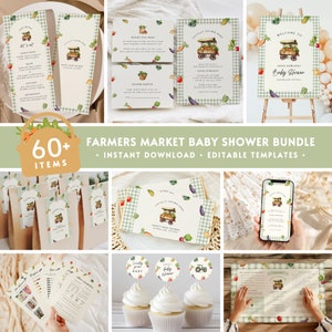 60+ Farmers Market Baby Shower BUNDLE, Locally Grown with Love Baby Shower Decor Pack, Farm Fresh Gender Reveal Party Invite Set Sign BS90