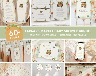 60+ Farmers Market Baby Shower BUNDLE, Locally Grown with Love Baby Shower Decor Pack, Farm Fresh Gender Reveal Party Invite Set Sign BS90