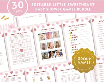 Little Sweetheart Baby Shower Game BUNDLE, Editable Candy Conversation Heart Baby Shower Group Game Pack, Valentine Baby Game Printable BS32