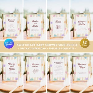 12-Pack Little Sweetheart Baby Shower Sign BUNDLE, Neutral February Valentine Baby Shower Table Sign Set,Candy Conversation Heart Decor BS32