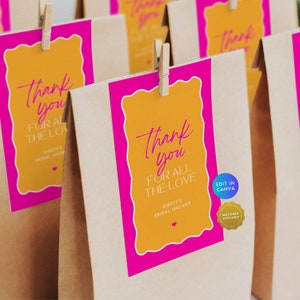 Pink Orange Bridal Shower Thank You Favor Tag, Bride Era Retro Wavy Bachelorette Hen Party Tag, DIY Western Candle Gift Tag Printable BR20