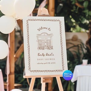 Coffee Baby Shower Welcome Sign, Cafe Bebe A Baby Is Brewing Baby Shower Entrance Signboard, Doodle Coffee Bean Large Poster Yard Sign BA10
