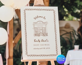 Coffee Baby Shower Welcome Sign, Cafe Bebe A Baby Is Brewing Baby Shower Entrance Signboard, Doodle Coffee Bean Large Poster Yard Sign BA10
