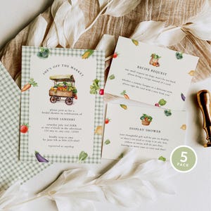 Farmers Market Bridal Shower Invitation Bundle, Boho She’s off the Market Country Bachelorette Invite Set, Hen Recipe Insert Thank You BR40