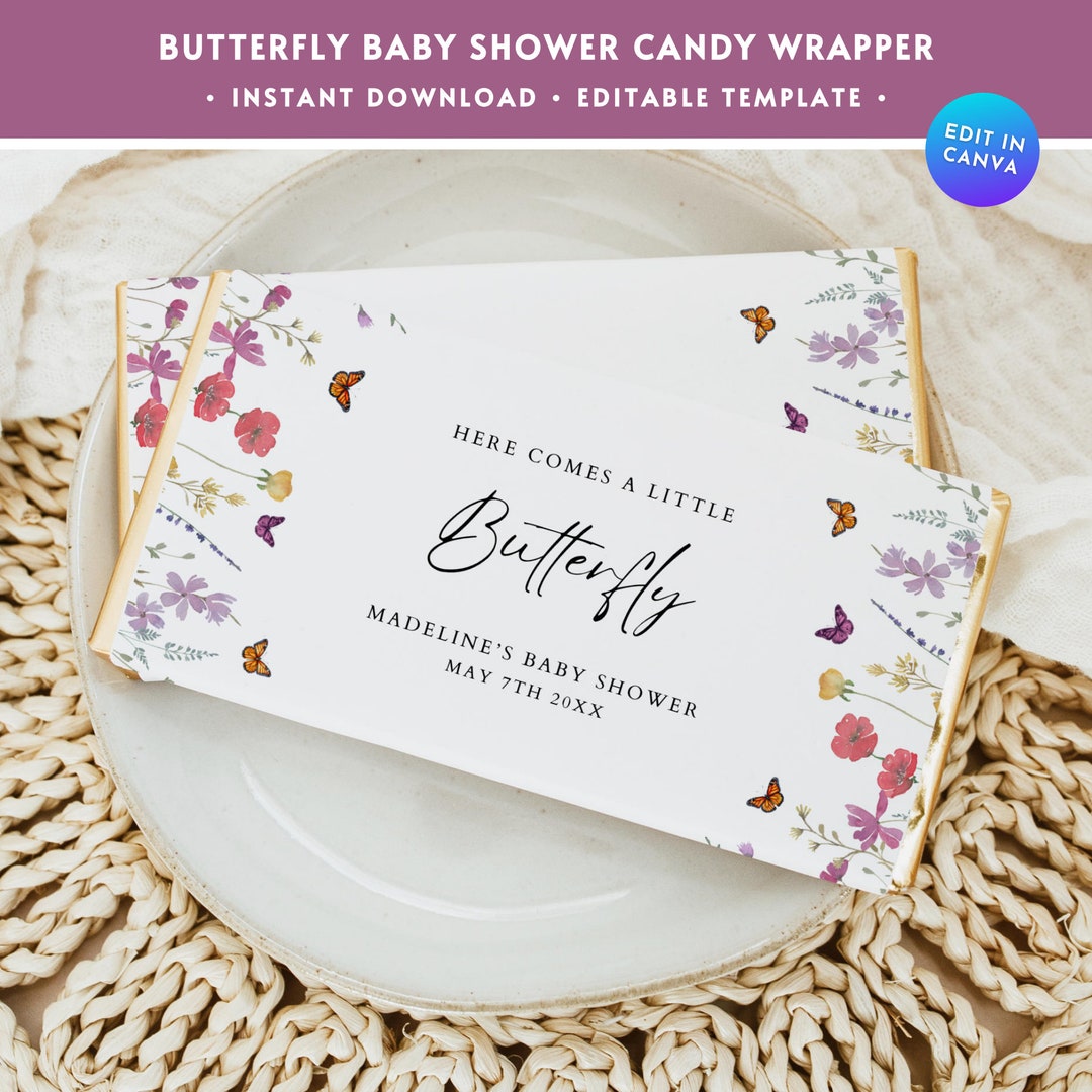 Butterfly Baby Shower Candy Wrapper, Editable Wildflower Chocolate Bar ...