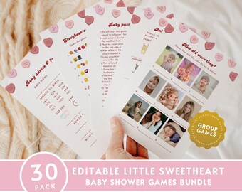 Little Sweetheart Baby Shower Game BUNDLE, Editable Candy Conversation Heart Baby Shower Group Game Pack, Valentine Baby Game Printable BS31