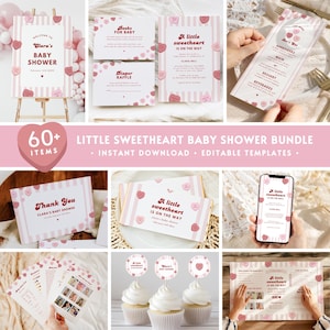 60+ Little Sweetheart Baby Shower BUNDLE, Candy Hearts Valentine Baby Shower Decor Pack, Pink Love Conversation Hearts Baby Party Set BS31