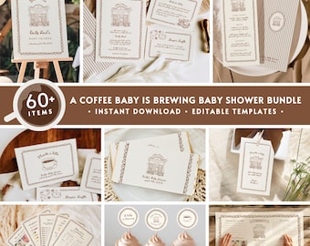 60+ Coffee Bean Baby Shower BUNDLE, Cafe Bebe Baby Shower Decor Pack,Baby Is Brewing Baby Shower Set,Paris Old Money Handrawn Aesthetic BA10