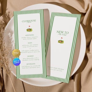 New To The Club Baby Shower Menu Card, Green Stripe Little Putter Baby Shower Dinner Menu Program, Golf Baby Shower Party Table Menu BA30