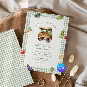 Locally Grown Baby Shower Invitation, Farmers Market Baby Party Invite, Boho Grown With Love Vegetable Baby Sprinkle Template Printable BS90