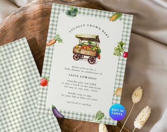 Locally Grown Baby Shower Invitation, Farmers Market Baby Party Invite, Boho Grown With Love Vegetable Baby Sprinkle Template Printable BS90