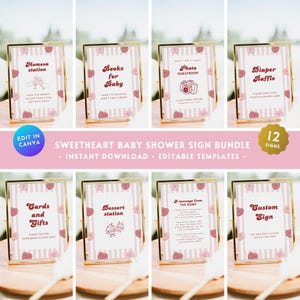 12-Pack Little Sweetheart Baby Shower Sign BUNDLE, February Valentine Baby Shower Table Sign Set, Candy Conversation Heart Decor Sign BS31