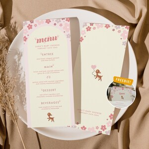 Sweetheart Woodland Menu & Place Card February Baby Shower Template,Editable Deer DIY Valentine Dinner Menu Program Name Card Printable BS30