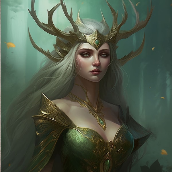 Female Druid 01, Character Art, Dungeons and Dragons PNG, DnD Decor, Dungeon Master cadeau, AI gegenereerde kunst, Telefoonachtergrond, Trolling Art