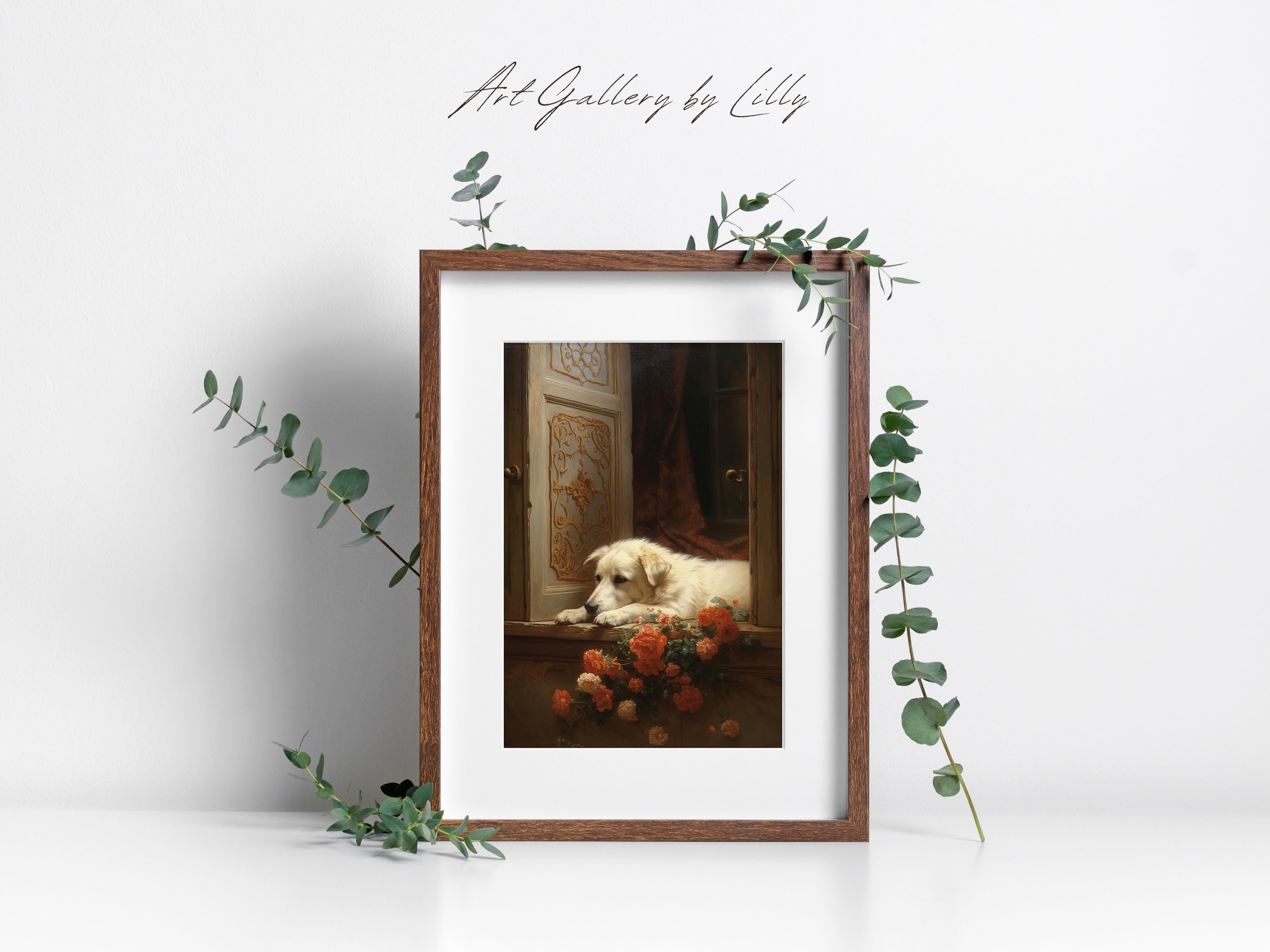 Victorian Dog Oil Painting Printable Vintage Canine Art Elegant Home ...