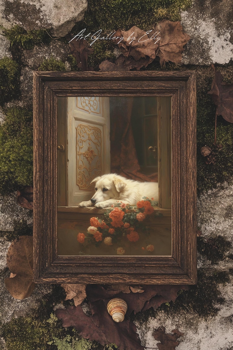 Victorian Dog Oil Painting Printable Vintage Canine Art Elegant Home ...