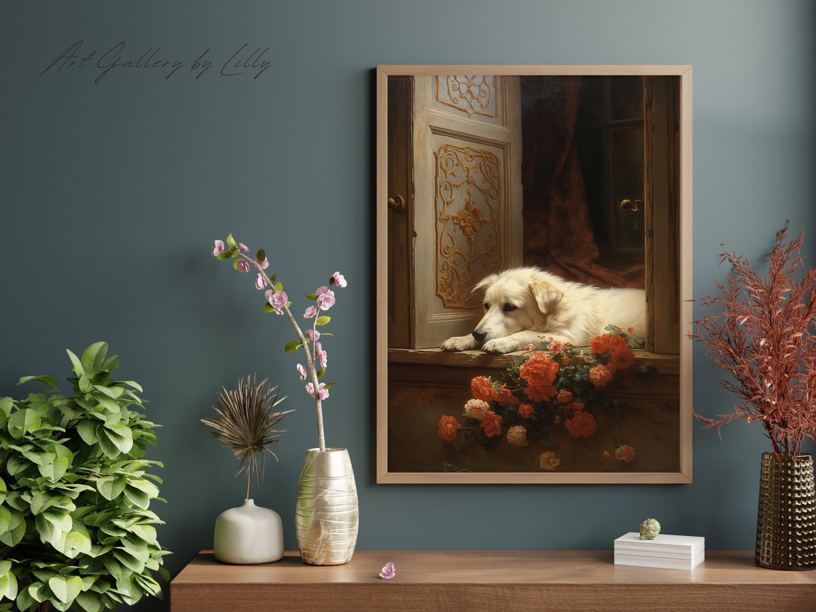 Victorian Dog Oil Painting Printable Vintage Canine Art Elegant Home ...