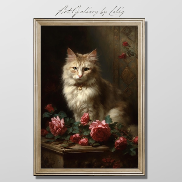 Victorian Cat Painting, Victorian Wall Art, Vintage Cat Print Art, Nursery Wall Art, Baroque Renaissance Art, Printable, digital Download