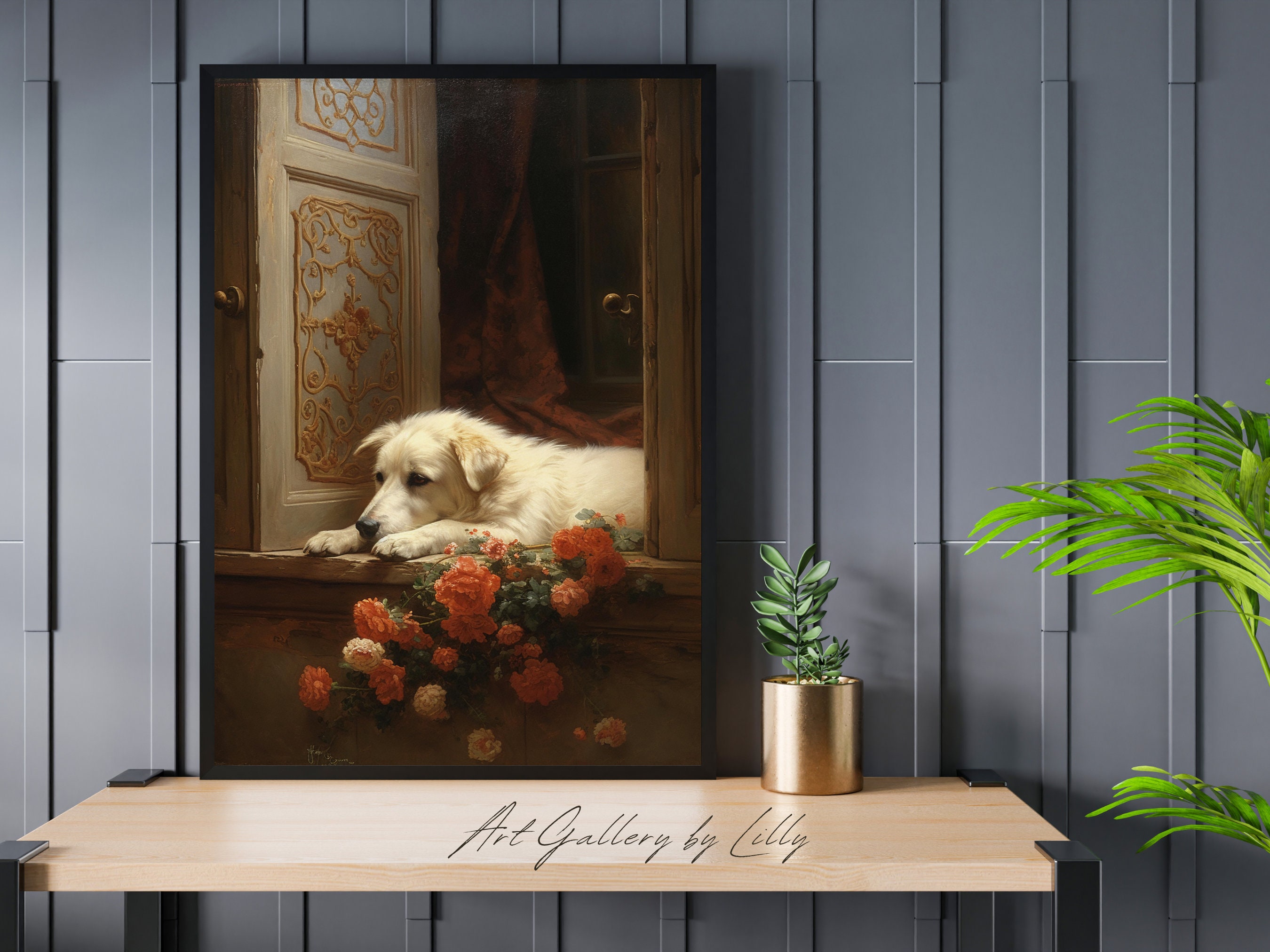 Victorian Dog Oil Painting Printable Vintage Canine Art Elegant Home ...