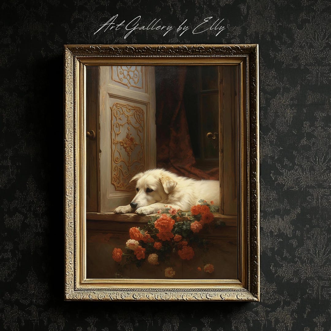 Victorian Dog Oil Painting Printable Vintage Canine Art Elegant Home ...