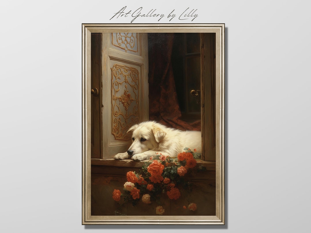 Victorian Dog Oil Painting Printable Vintage Canine Art Elegant Home ...