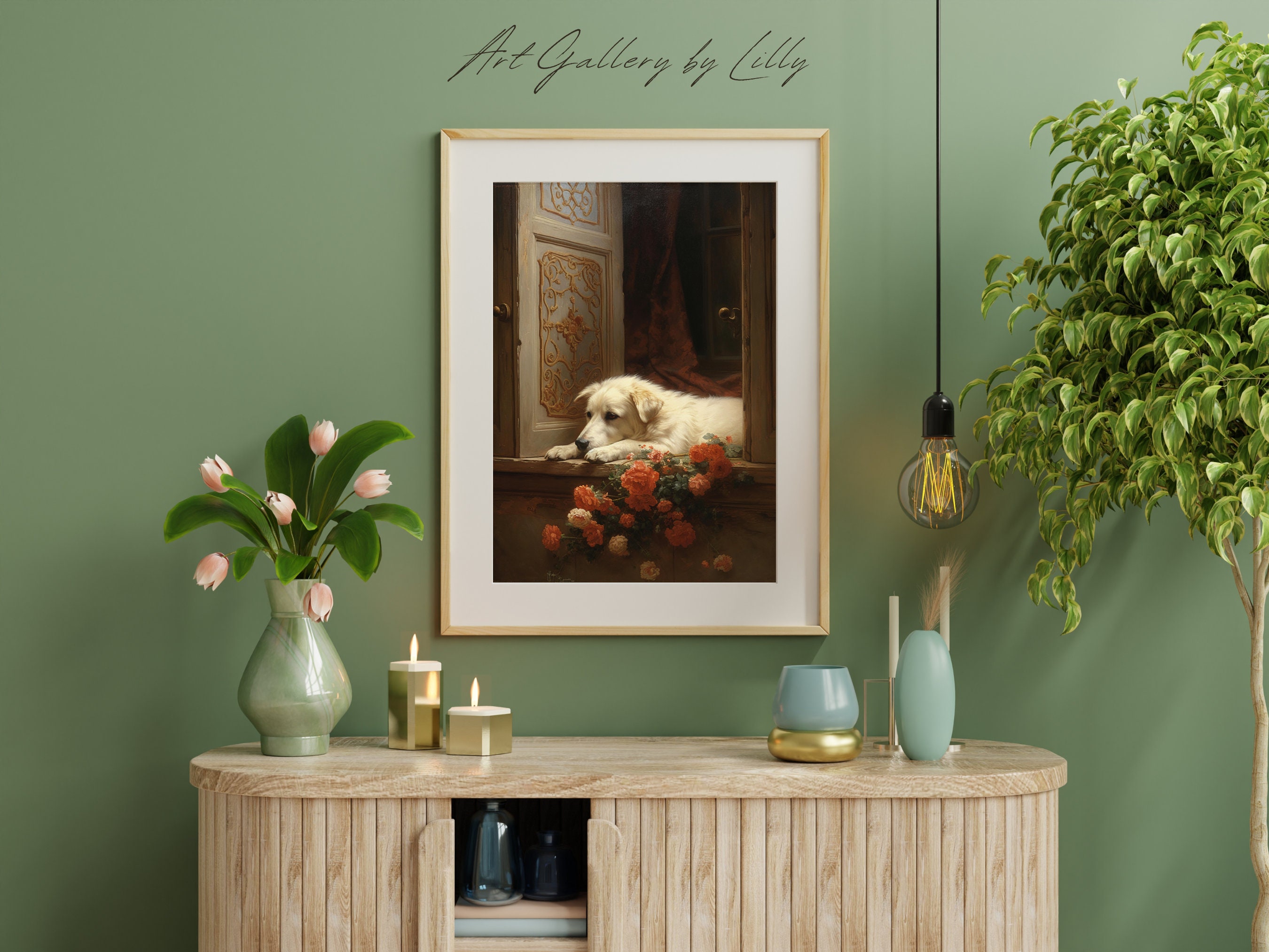 Victorian Dog Oil Painting Printable Vintage Canine Art Elegant Home ...