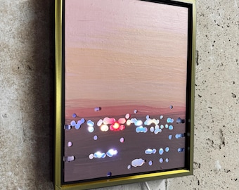 Handmade LED Desert Landscape Painting – Ambient Light Wall Art, 6x8 Framed