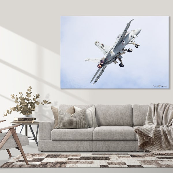 Fighter Jet Wall Art, Aviation Decor | F18 Hornet Canvas or Framed Print Wall Art | Home & Office Canvas and Framed Prints | Ready to Hang