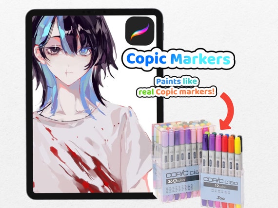 Copic Markers for Procreate | Alcohol Markers | Anime manga painting | Brushes for Procreate | Sketch, rendering, lineart