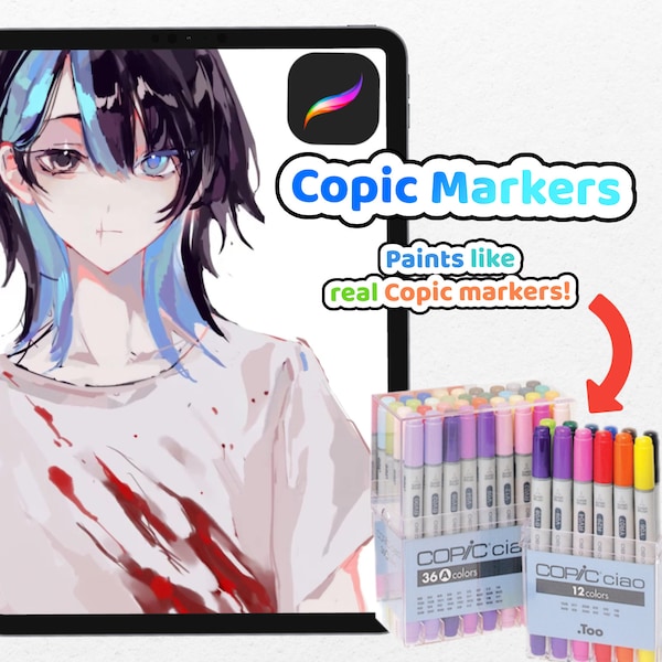 Copic Markers for Procreate | Alcohol Markers | Anime manga painting | Brushes for Procreate | Sketch, rendering, lineart