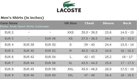 Lacoste size chart uk discount