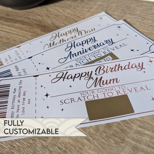 Billet cadeau personnalisé à gratter, carte surprise personnalisée pour un anniversaire, une demande en mariage, un voyage, un anniversaire, un rendez-vous galant, une occasion spéciale