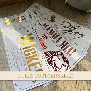 Personalized Foil Theatre Ticket, Theatre Tickets, Gift Voucher, Personalised Ticket, Music Theatre Gift, Foil Ticket, Gold Foil Ticket