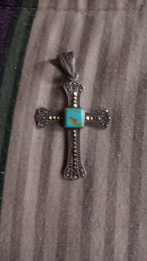 Native Turquoise 925 Silver Cross Pendant