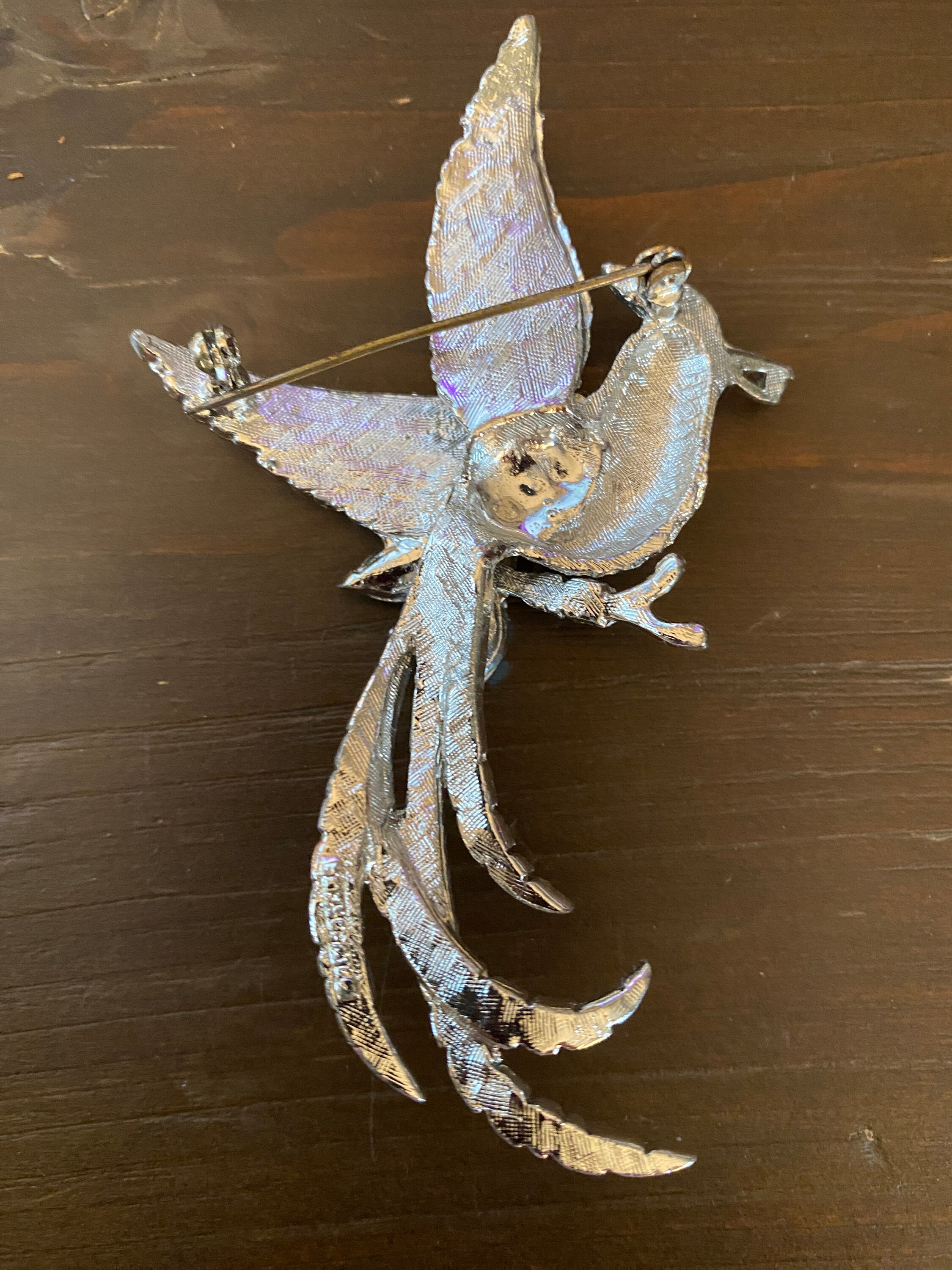 Broche Ancienne En Forme D'oiseau - En Argent, Décor Strass - Made In France - Occasion (manque 2 Strass)