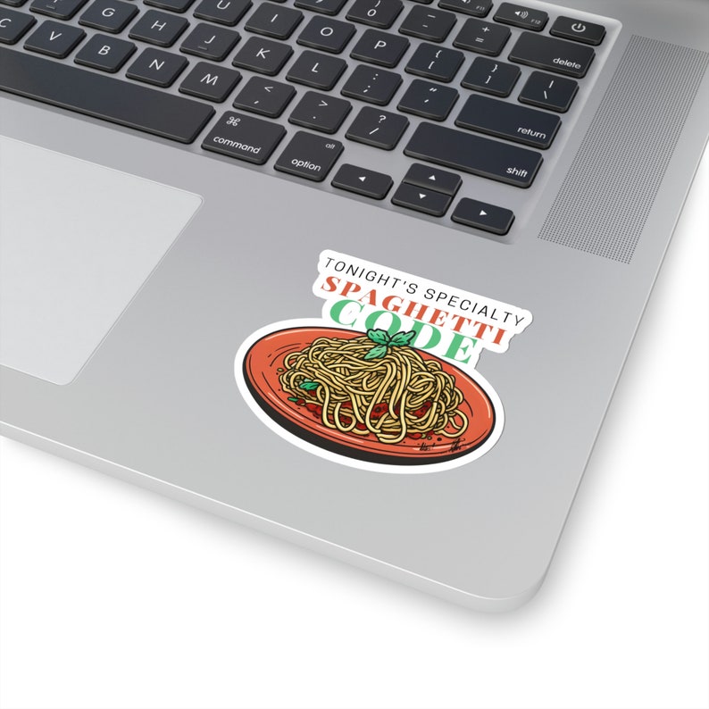 Sticker spaghetticode: programmeurcadeau, vinylsticker 3" × 3"