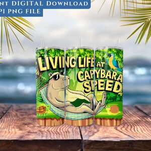 Living Life at Capybara Speed 20oz Skinny Tumbler Wrap, 20oz Sublimation Design, Capybara Tumbler Wrap, Capybara Lovers, 20oz Tumbler