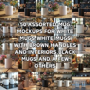 Mug Mockups Bundle: White, Black, Camping Mugs, Bokeh Background