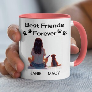 Personalized Dog Mom Mug: Girl and Dog Illustration, Custom Pet Gift