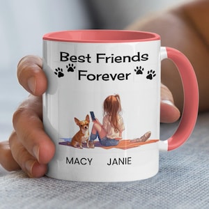 Custom girl and dog mug, Personalized girl with dog cup, Girl with pet coffee mug, Unique gift for dog lovers, Cute girl and dog design