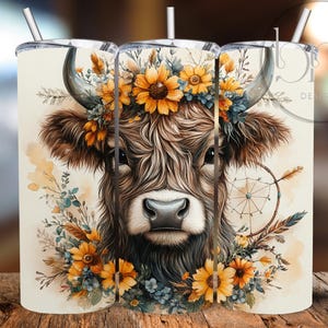 Boho Highland Cow Tumbler Sublimation Design: Straight & Tapered Wrap (Digital Download)